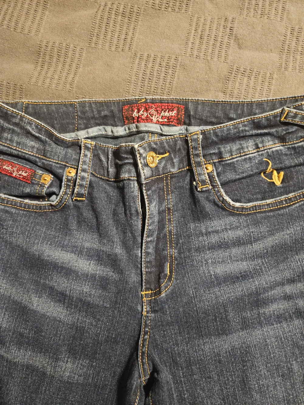 Baby Phat Dark Blue Jeans with Gold Embroidery